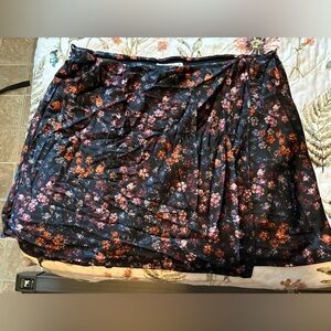 Abercrombie & Fitch Black Floral A-Line Skirt with Pink & Orange Blooms